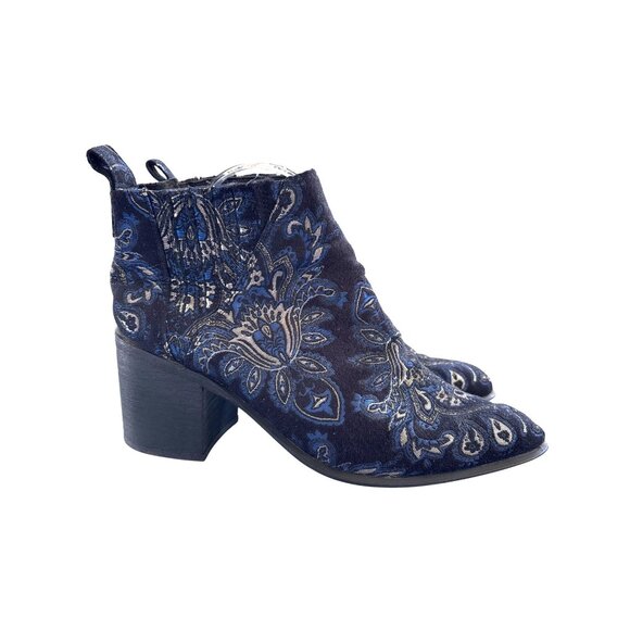 Jeffrey Campbell Viggo Brocade Booties Size 8.5 Black Blue Ankle Boots Stretch - Picture 2 of 10